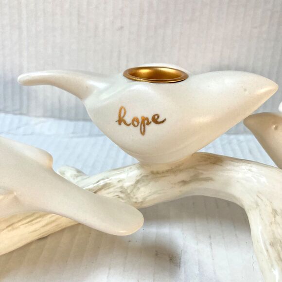 HALLMARK 2008 Peace Hope Joy Love White Doves Perched on a Branch Candle Holder - Picture 10 of 11
